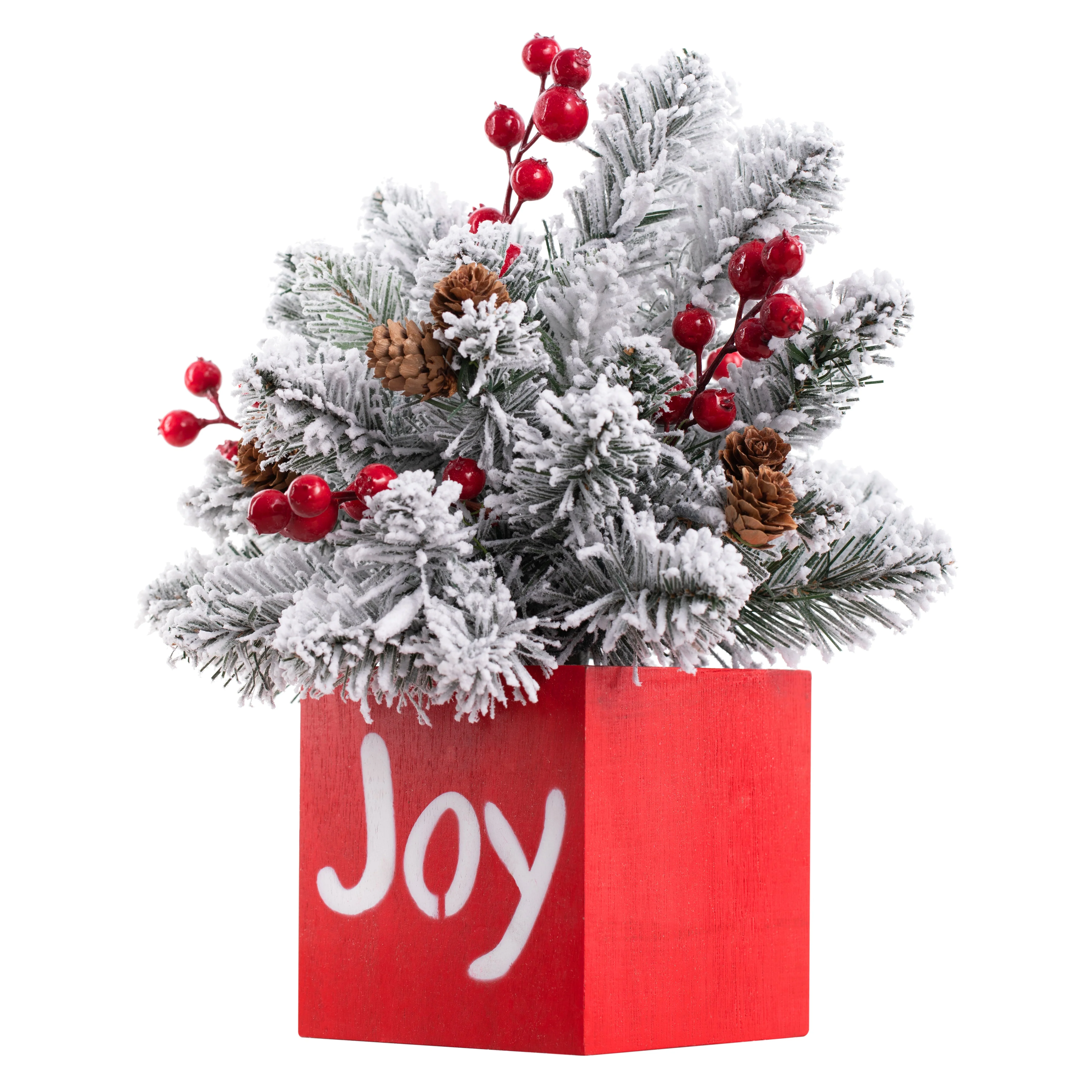 13 Inch JOY Frosted Greenery Christmas Decoration - Image 4