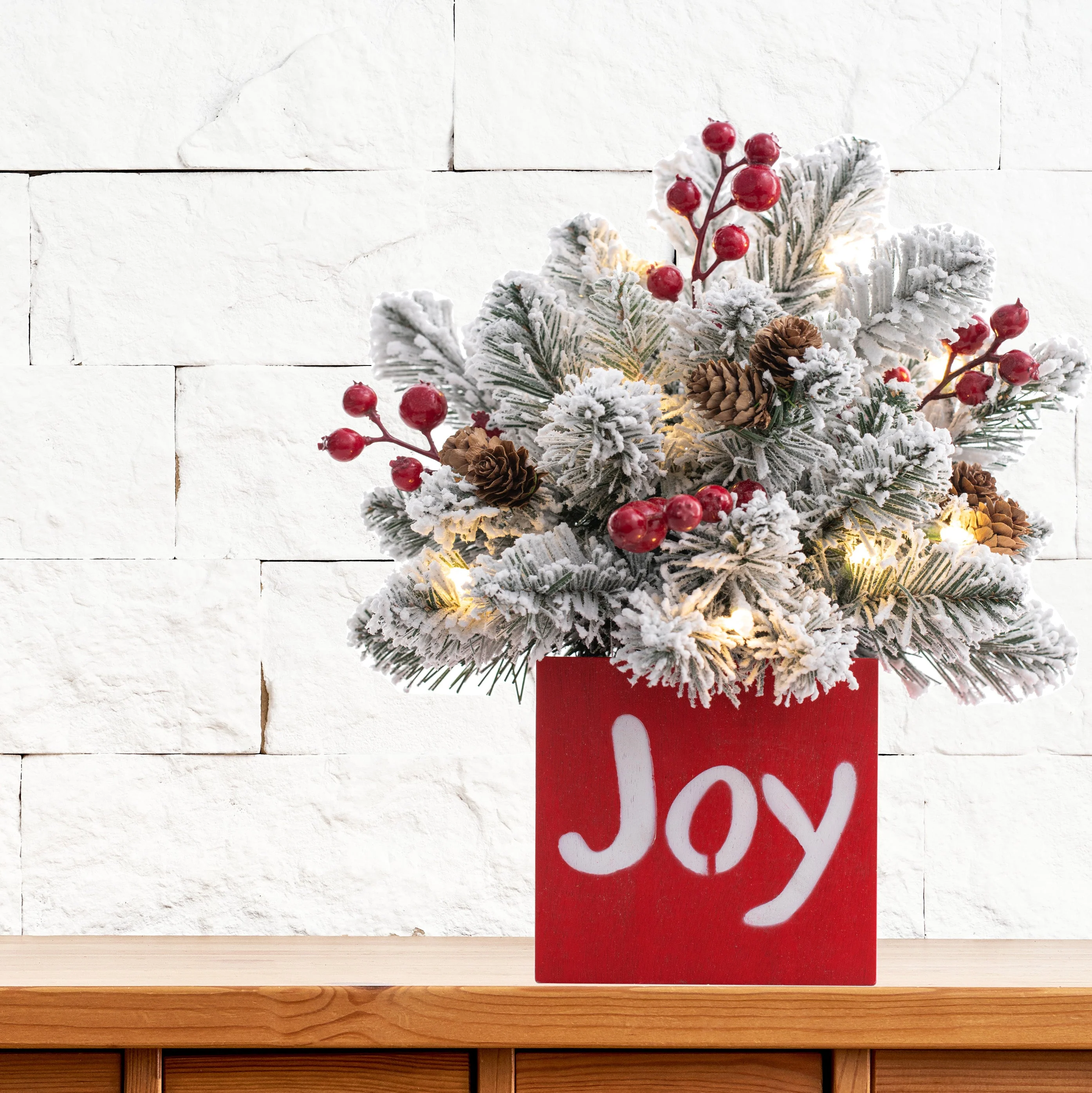 13 Inch JOY Frosted Greenery Christmas Decoration - Image 5