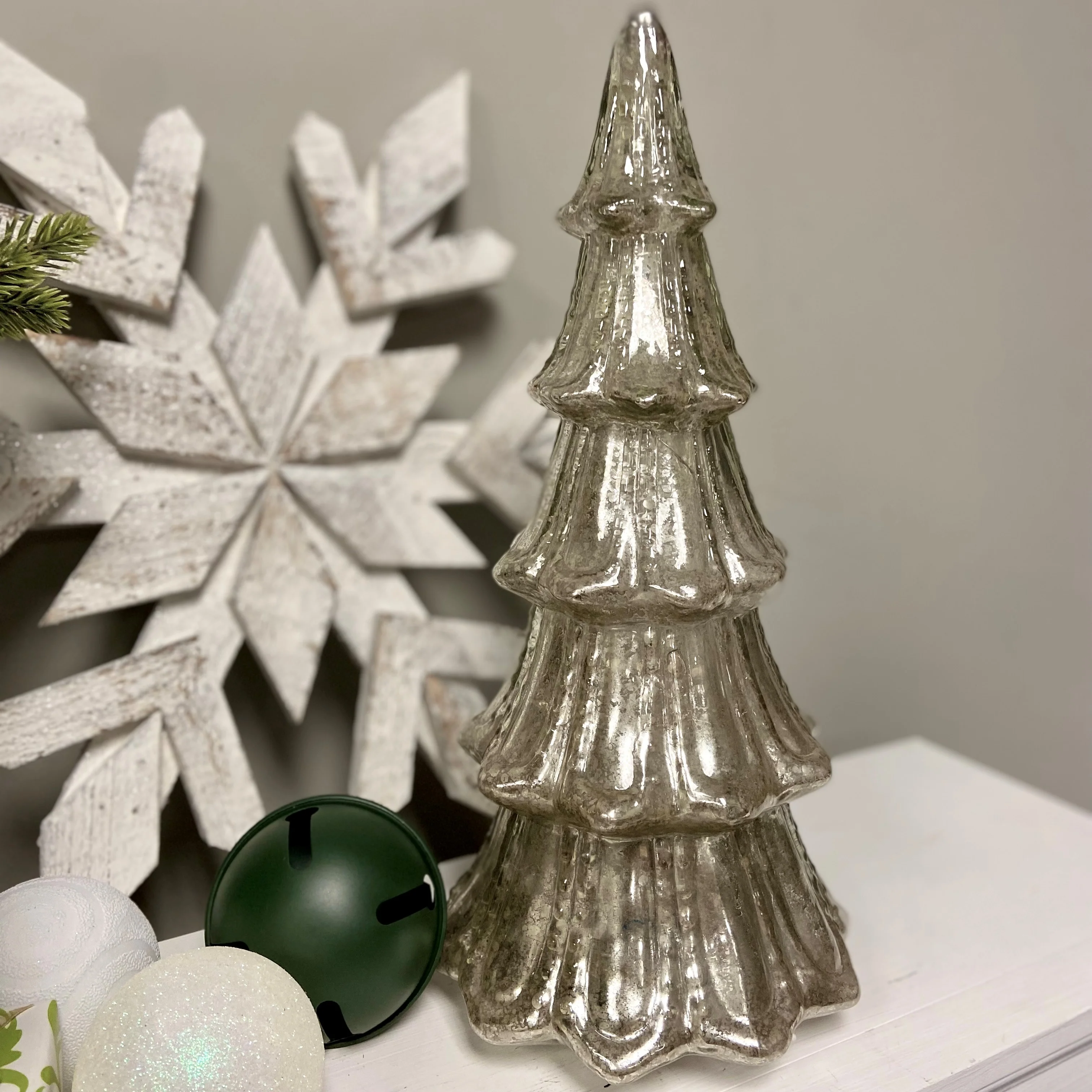 14 Inch Lighted Mercury Glass Christmas Tree (Gold or Silver) - Image 5