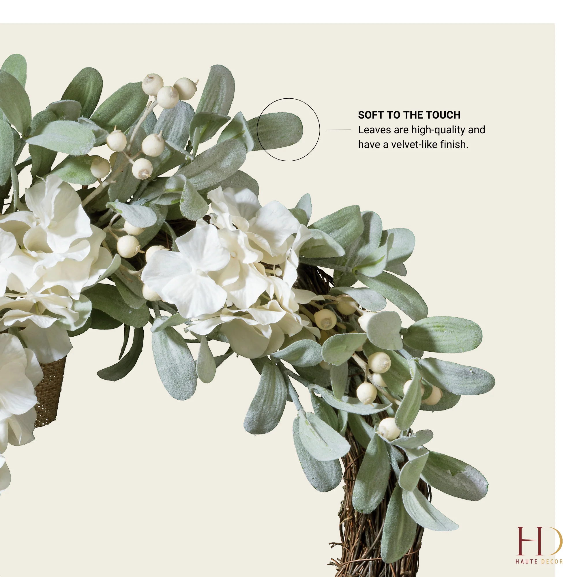 22 Inch Grapevine Hydrangea Wreath - Image 6