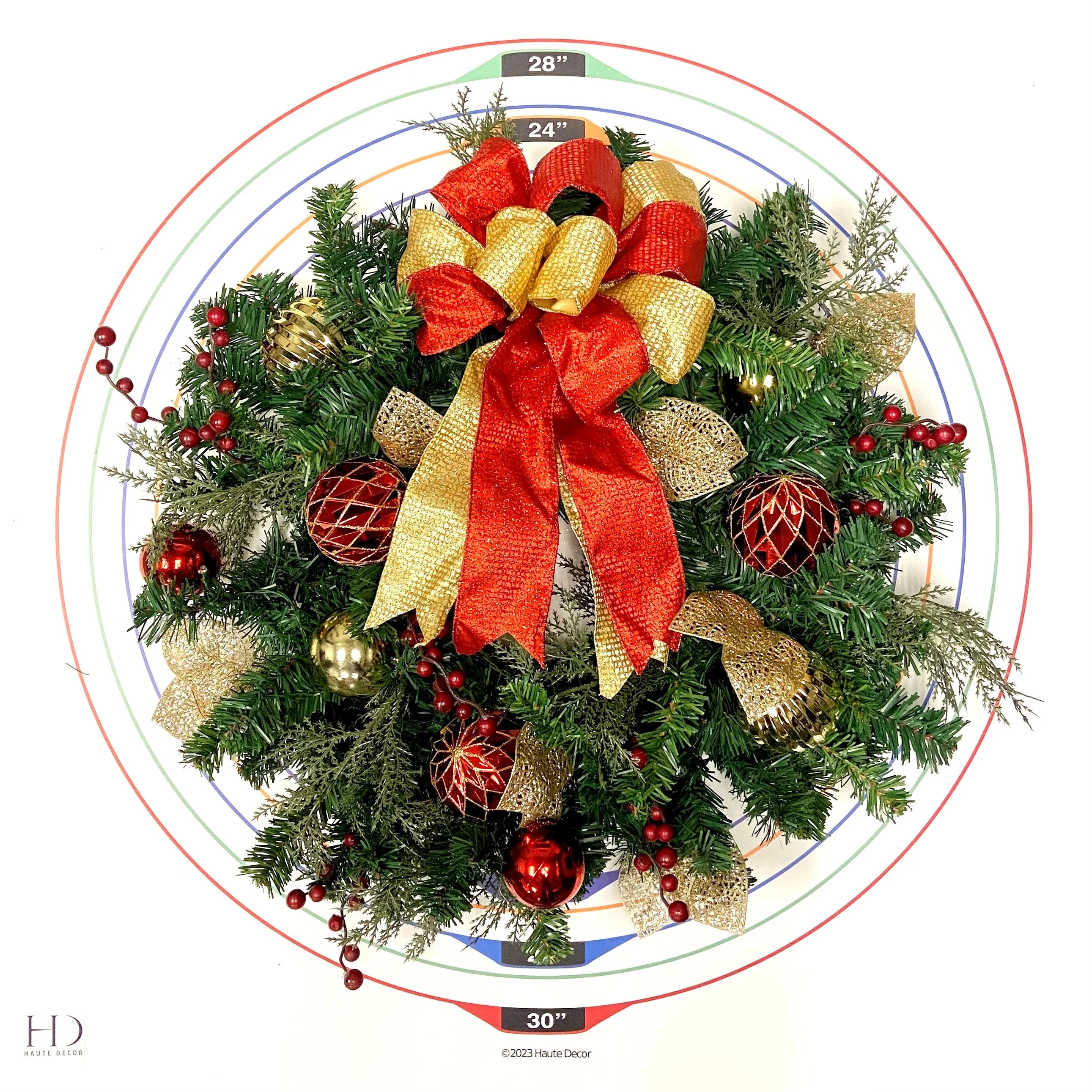 24 Inch Madison Pre-lit Wreath with Warm White LED Lights and Shatterproof Ornaments - Image 4