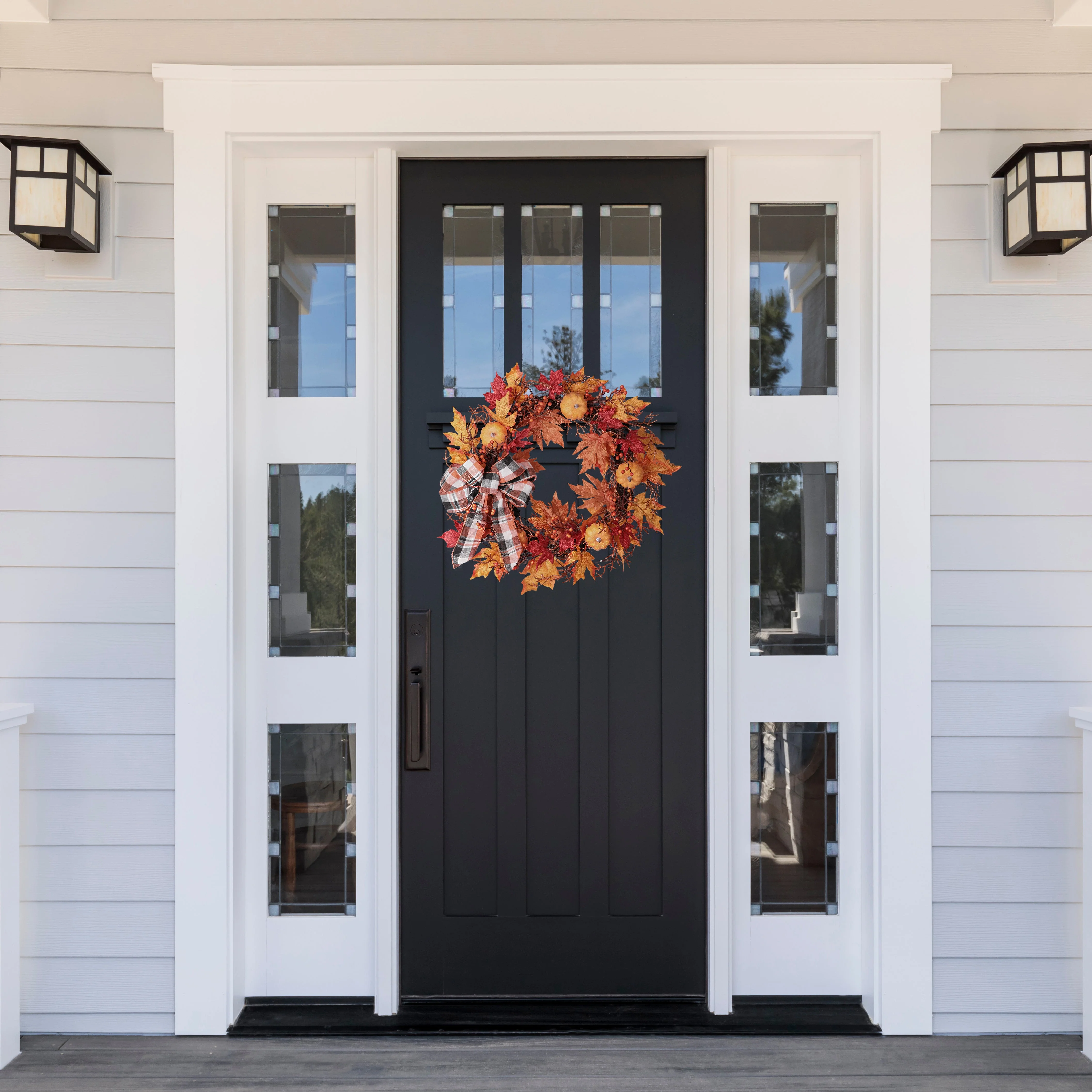 24 Inch Pre-lit Halloween Pumpkin Plaid Wreath - Image 6