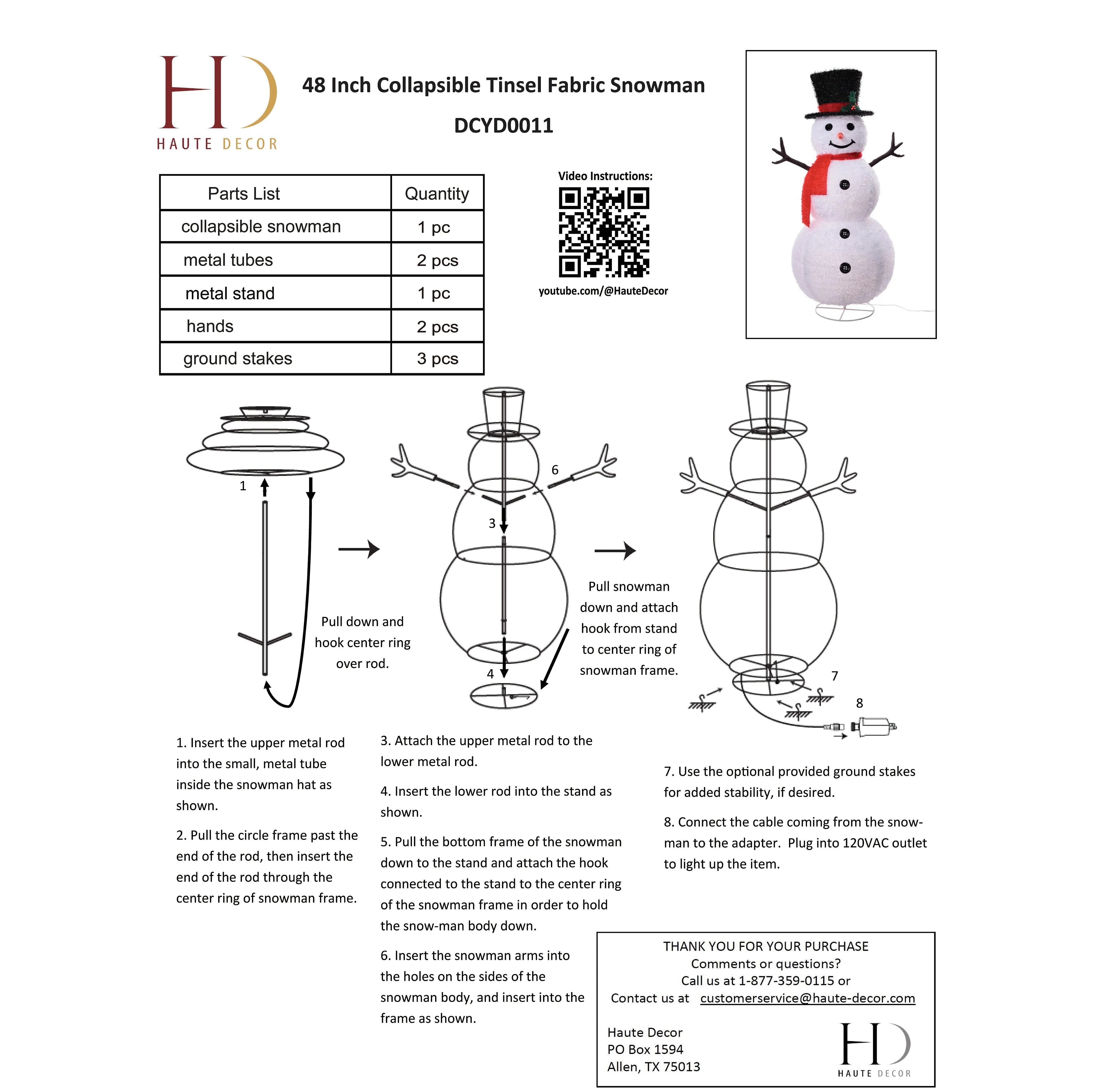 48 Inch Tall Collapsible Tinsel Fabric Snowman for Indoor or Outdoor Use - Image 6
