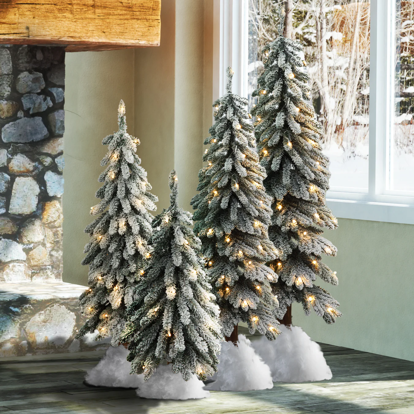 4 Foot Lightly Flocked Alpine Tree Pre-Lit Warm LED Lights with Timer - Image 3