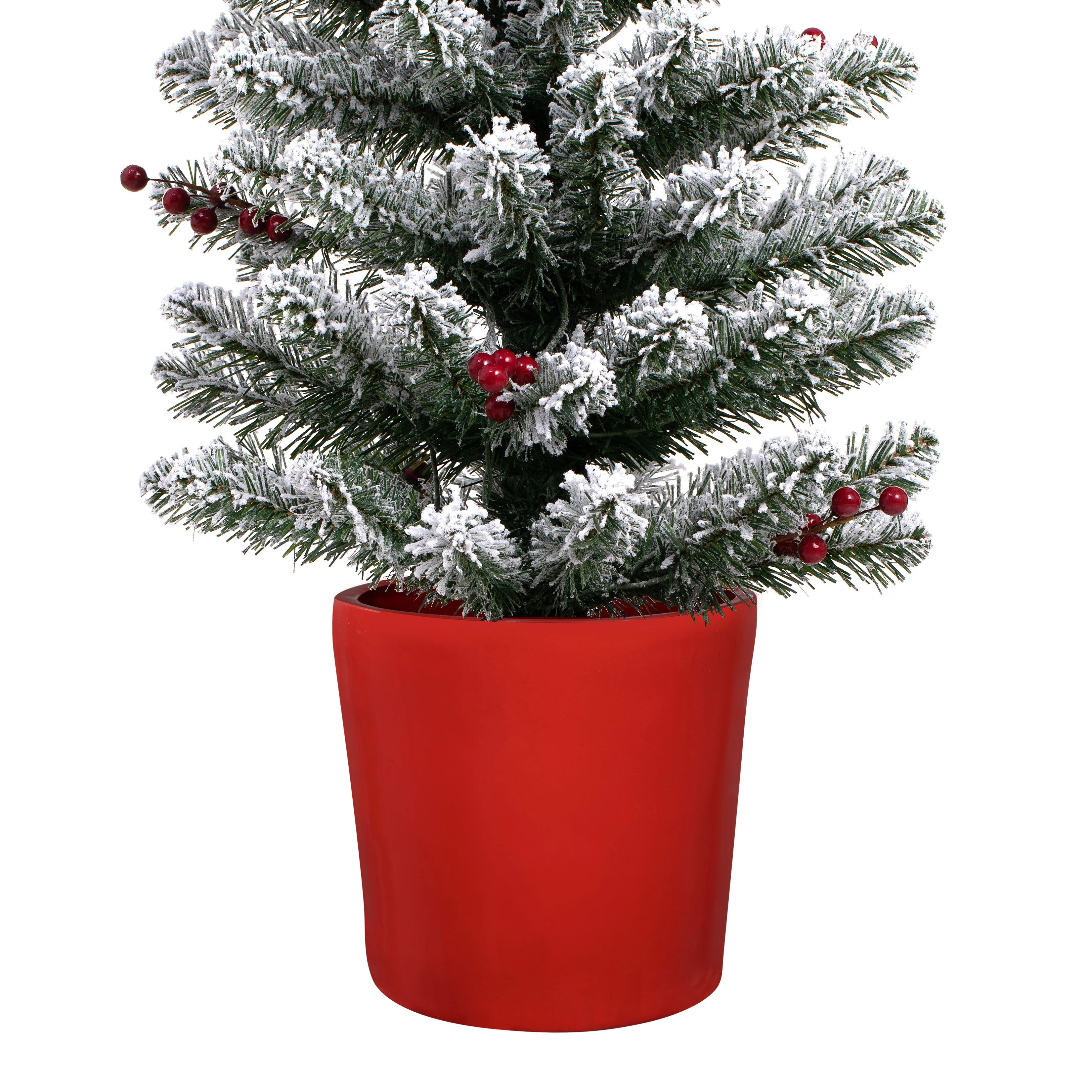 5 Foot Pre-lit Flocked Berry Artificial Fir Christmas Potted Pencil Tree - Image 4