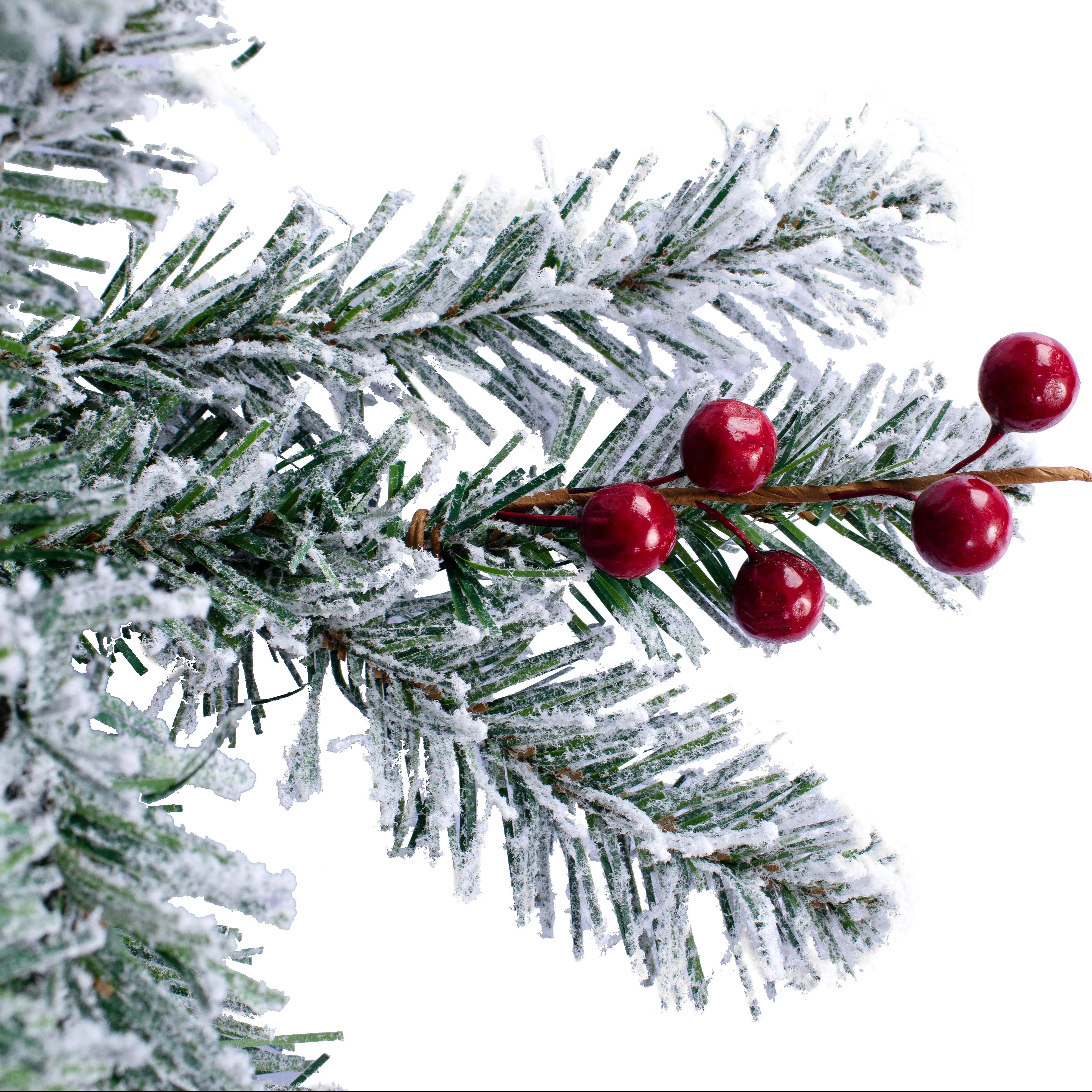 5 Foot Pre-lit Flocked Berry Artificial Fir Christmas Potted Pencil Tree - Image 5