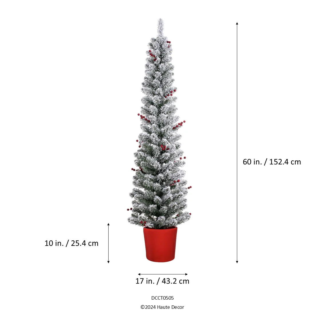 5 Foot Pre-lit Flocked Berry Artificial Fir Christmas Potted Pencil Tree - Image 6