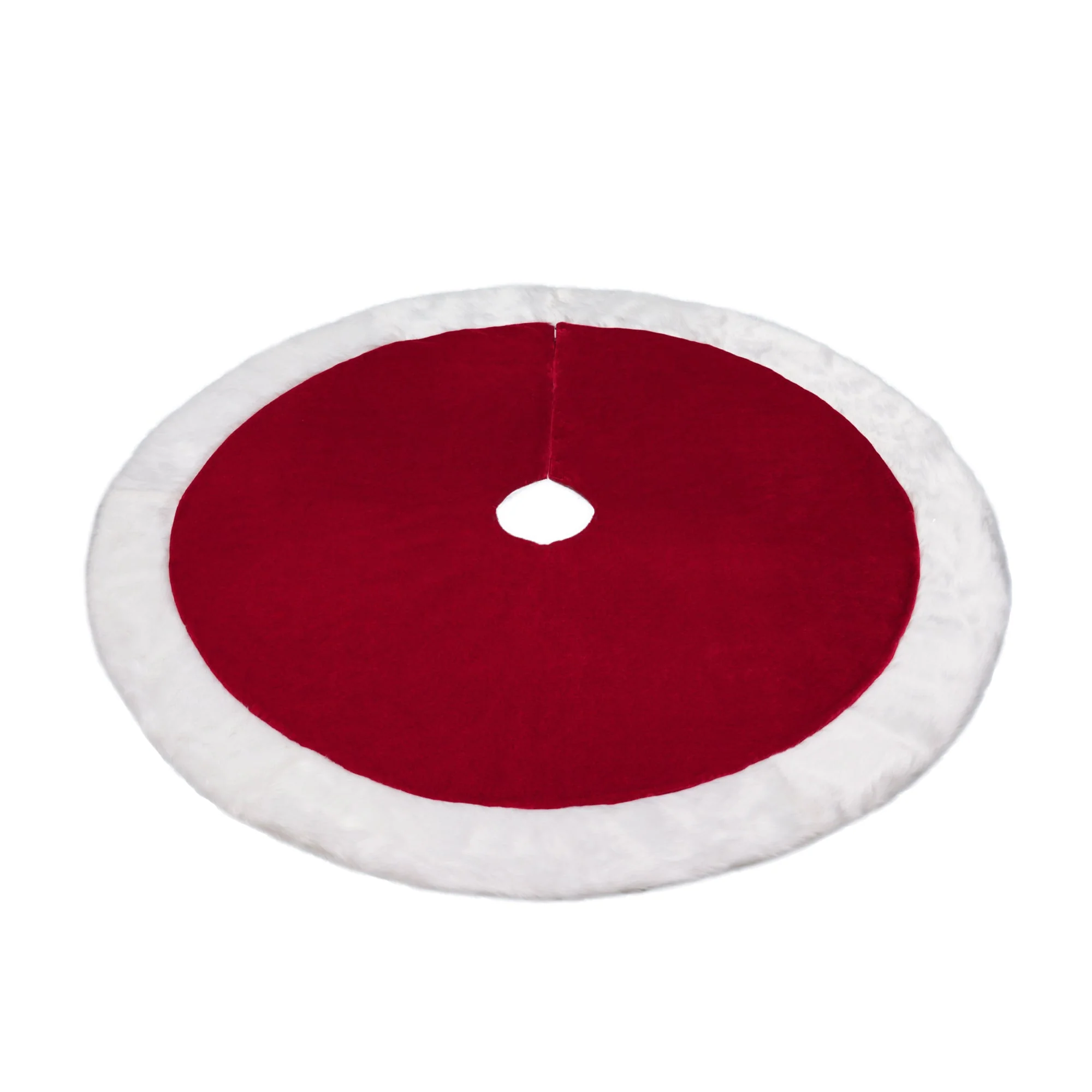 54 Inch Dark Red Velvet Tree Skirt with Hi-Pile White Border - Image 5