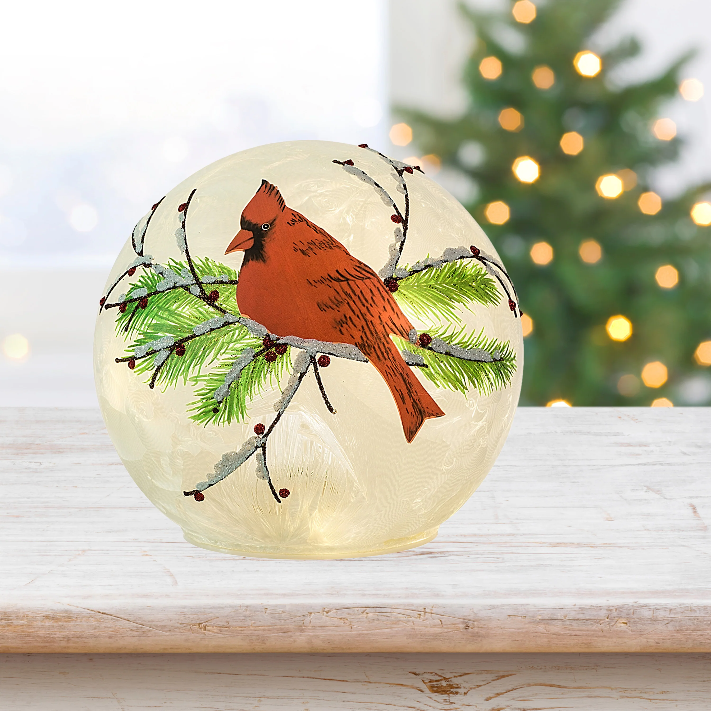 6 Inch Diameter Cardinal Christmas Globe - Image 3