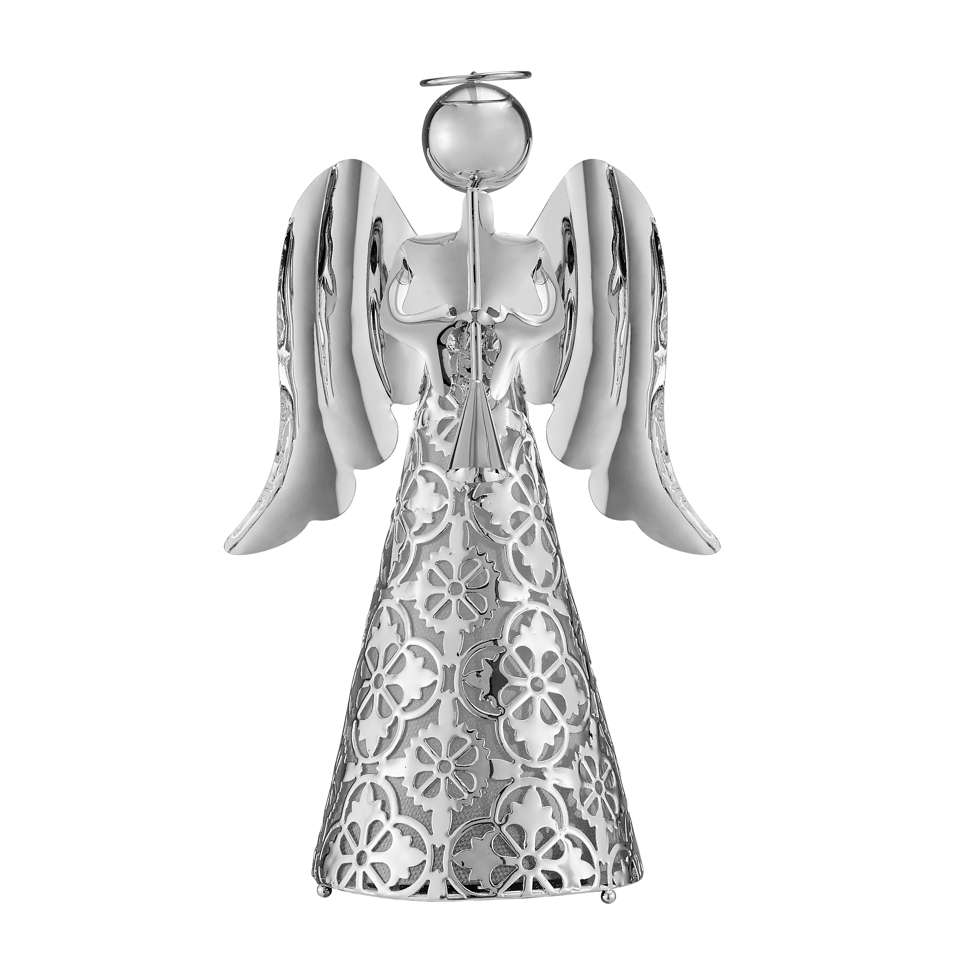 9 Inch LED Pre-lit Silver Plastic Tabletop Angel Christmas Decor with Built-in Timer - Image 4