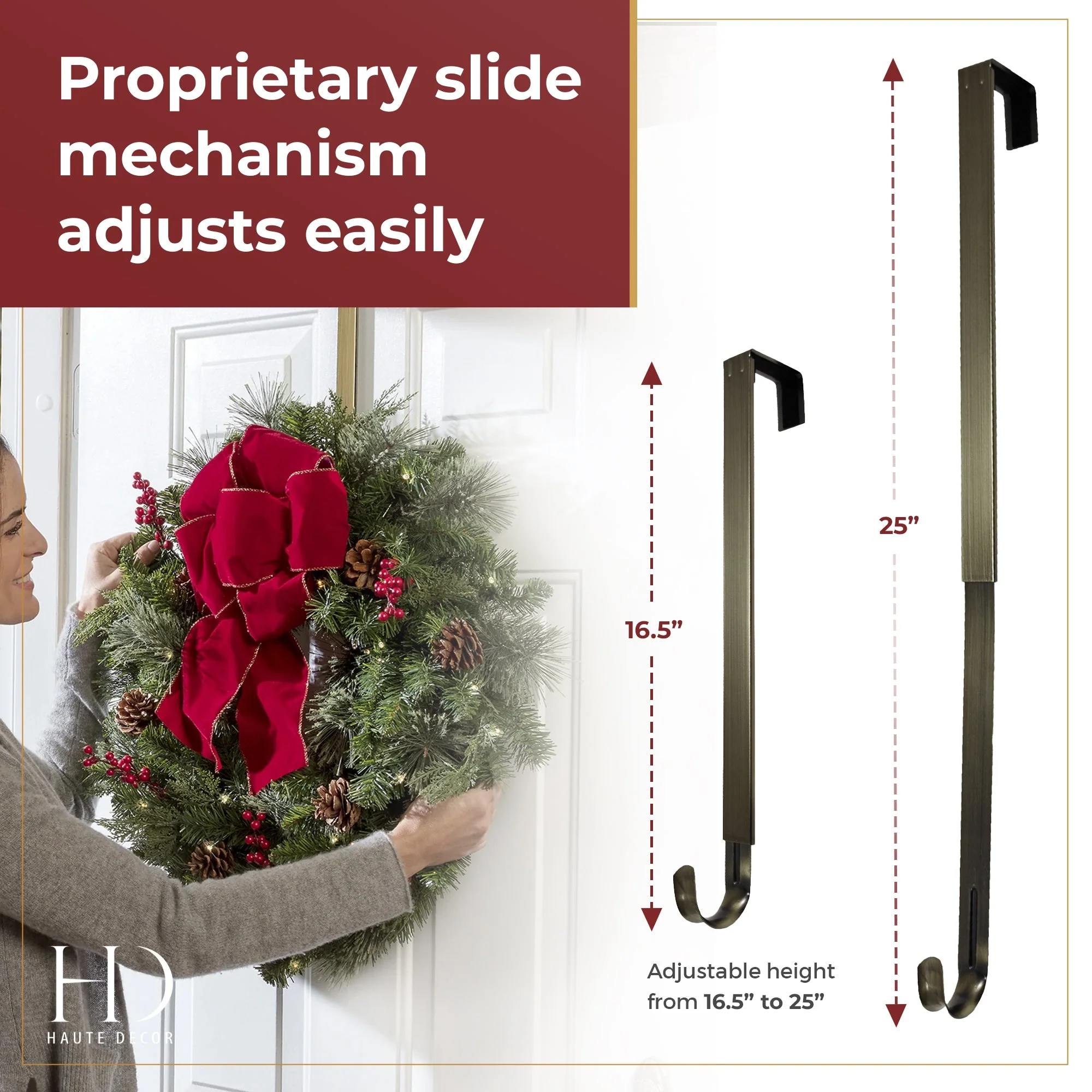 Adapt Adjustable Wreath Hanger with Fleur-de-lis Icon - Antique Brass - Image 3