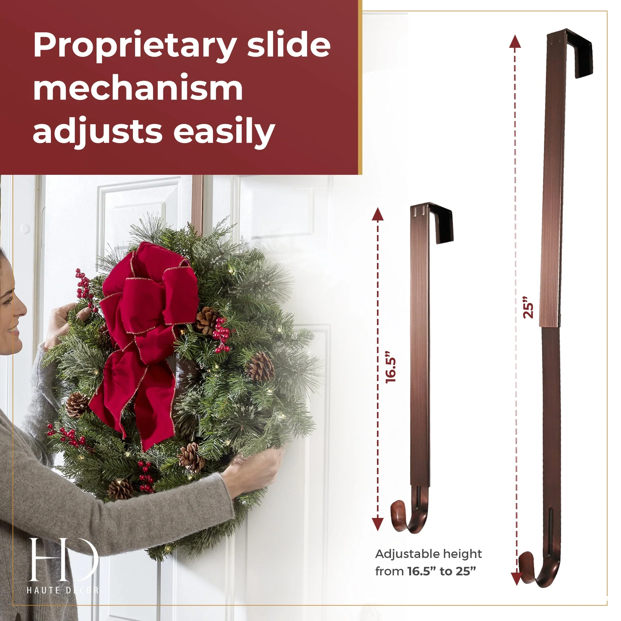 Adapt Adjustable Wreath Hanger with Fleur-de-lis Icon - Oil-Rubbed Bronze - Image 4