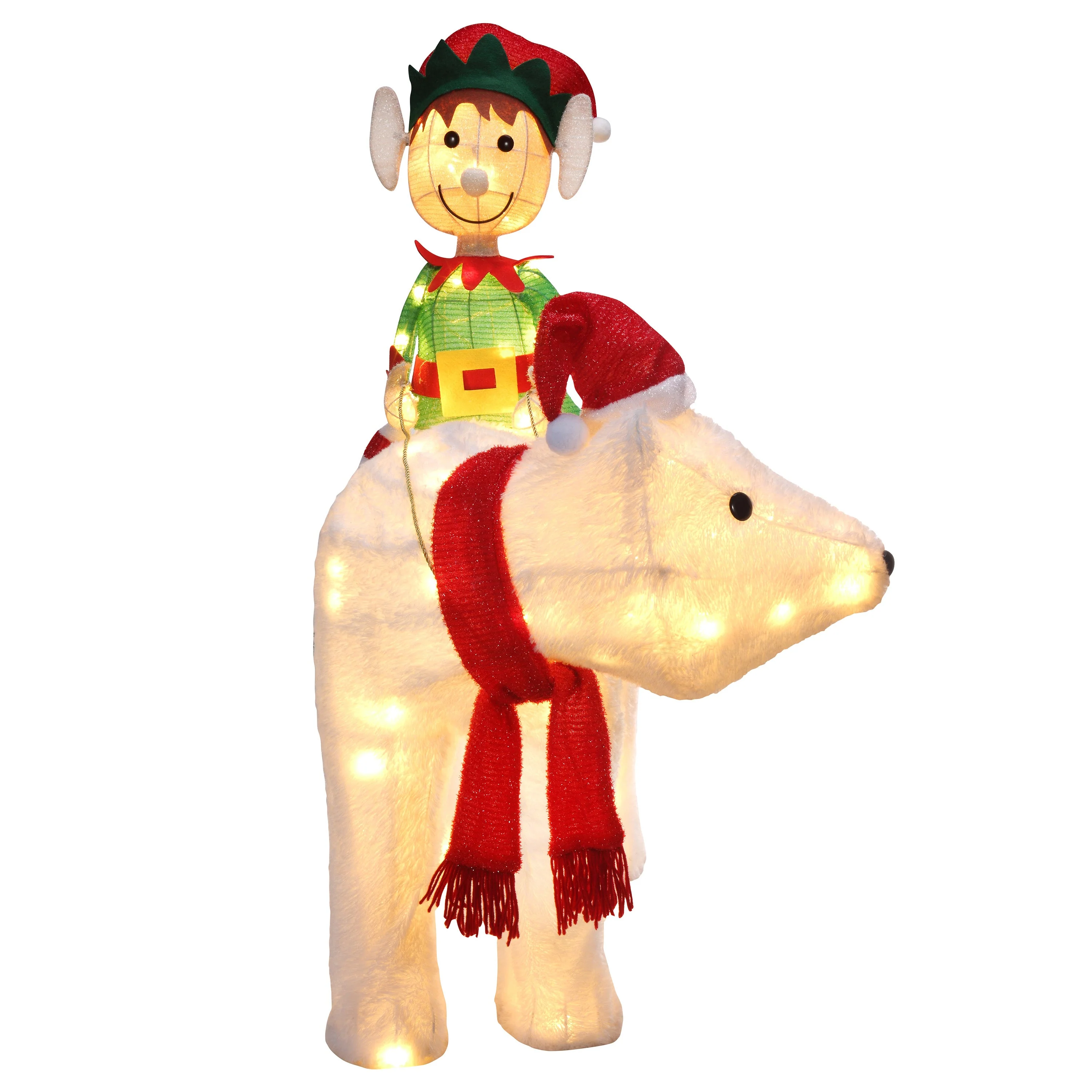 Elf Riding Polar Bear Duo Outdoor Lighted Christmas Yard Decor - Image 6