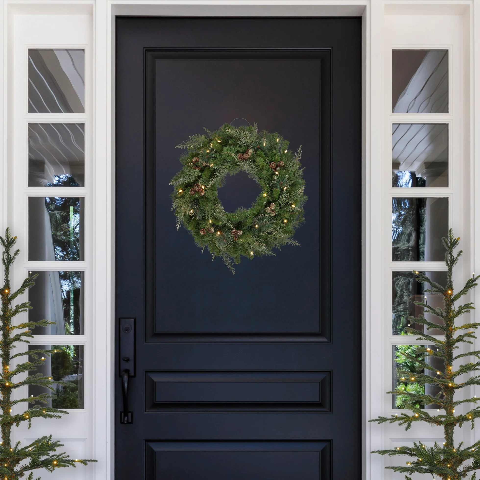 Haute Decor 24 Inch Bergen Pine Wreath with Gold Accents and Soft White LED Lights on Auto Timer - Natural Looking Pre-Lit Christmas Wreath - Image 3