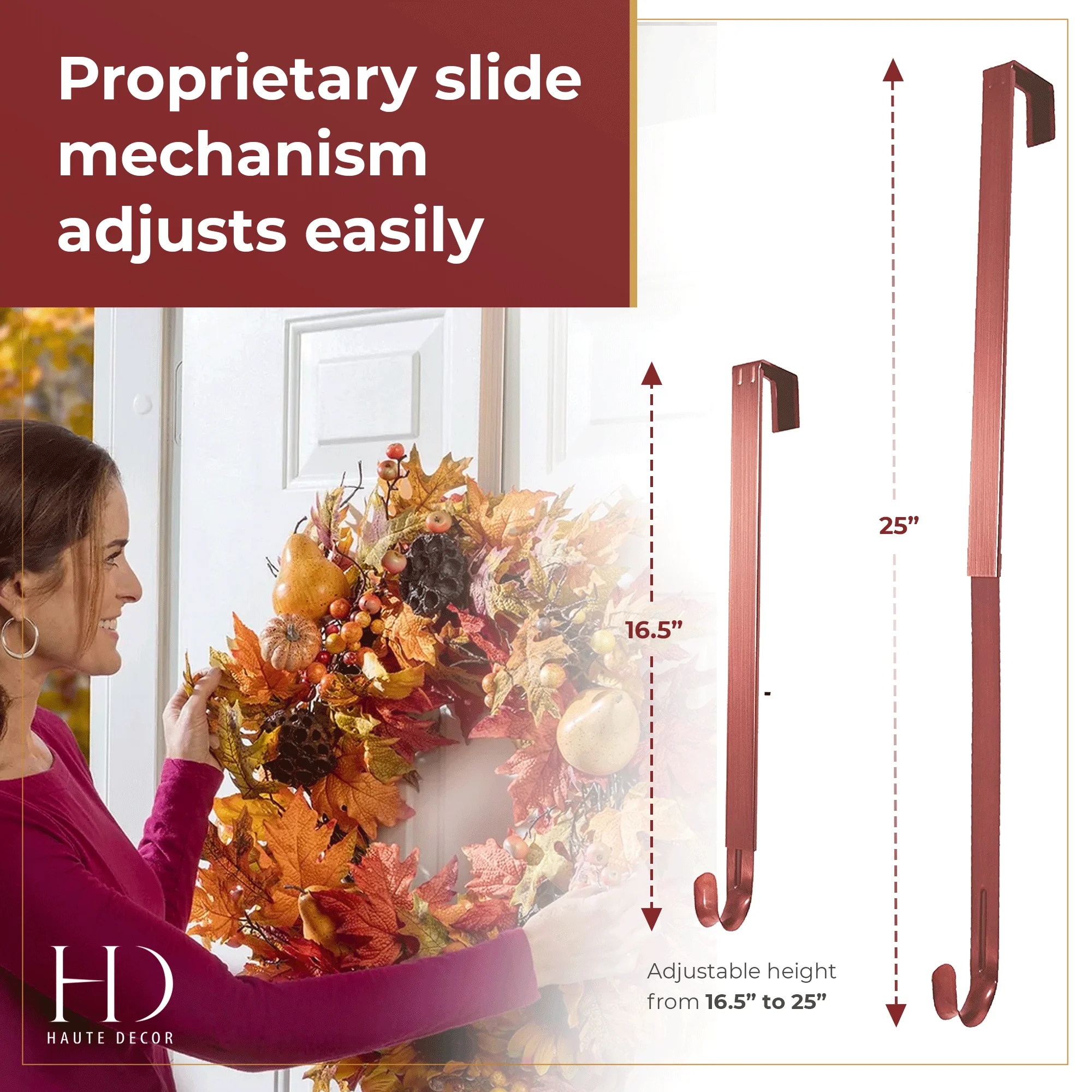 Adapt Adjustable Length Wreath Hanger - 2 Pack - Brushed Copper - Image 3