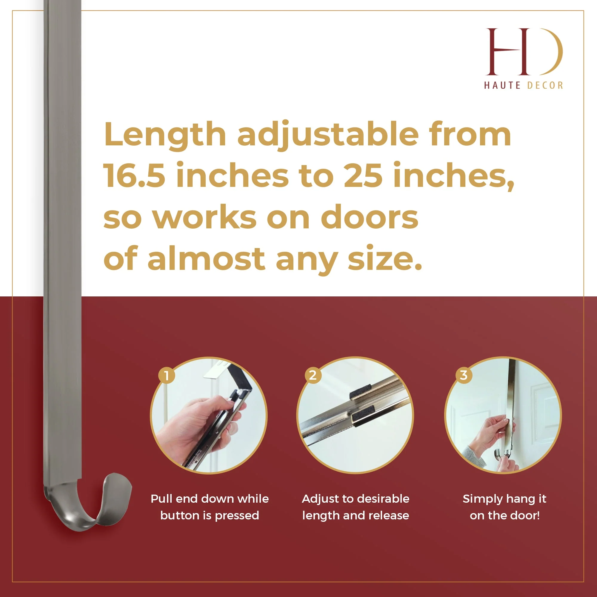 Adapt Adjustable Length Wreath Hanger - 2 Pack - Brushed Nickel - Image 5
