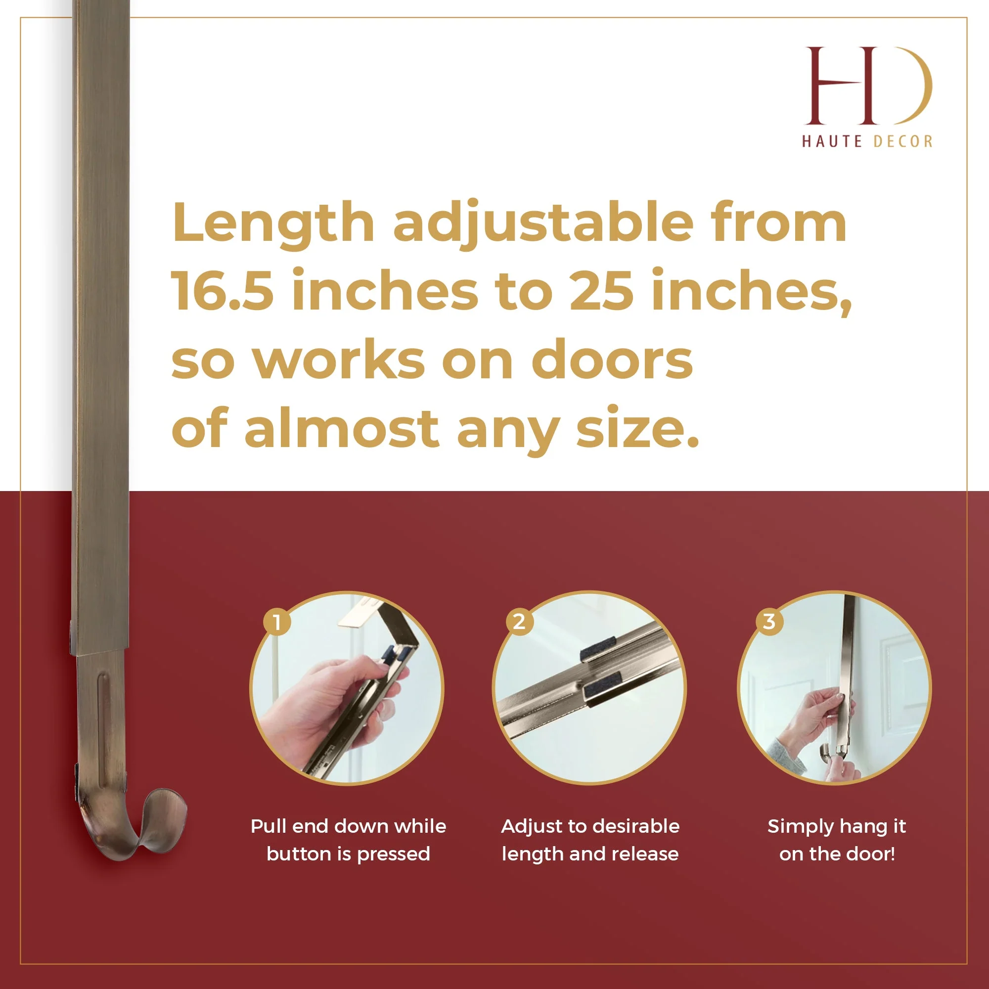 Adapt Adjustable Length Wreath Hanger - Antique Brass - Image 9