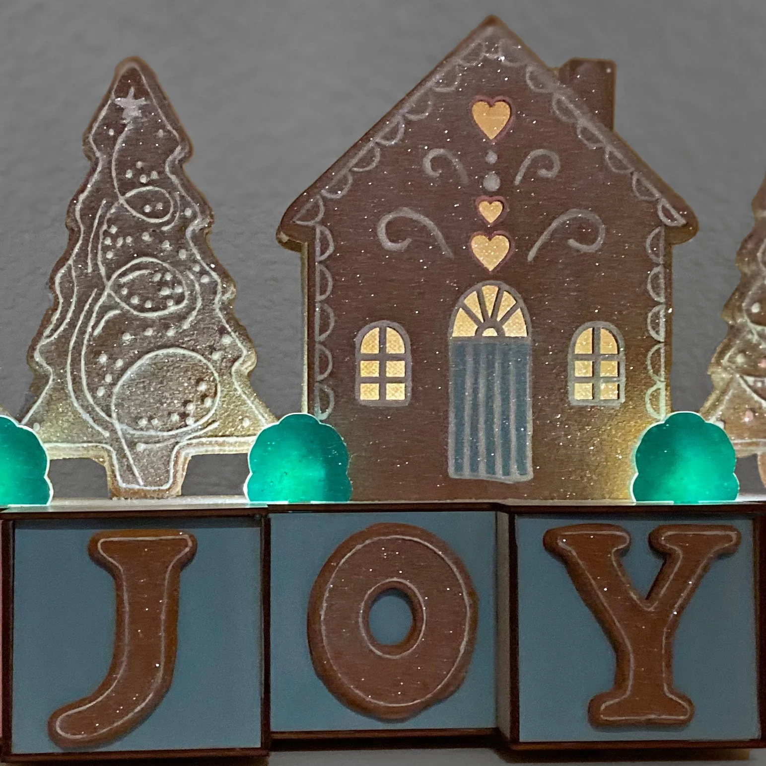 JOY Blocks with Gingerbread House and Trees, LED Lights, 15 Inches Long - Image 5