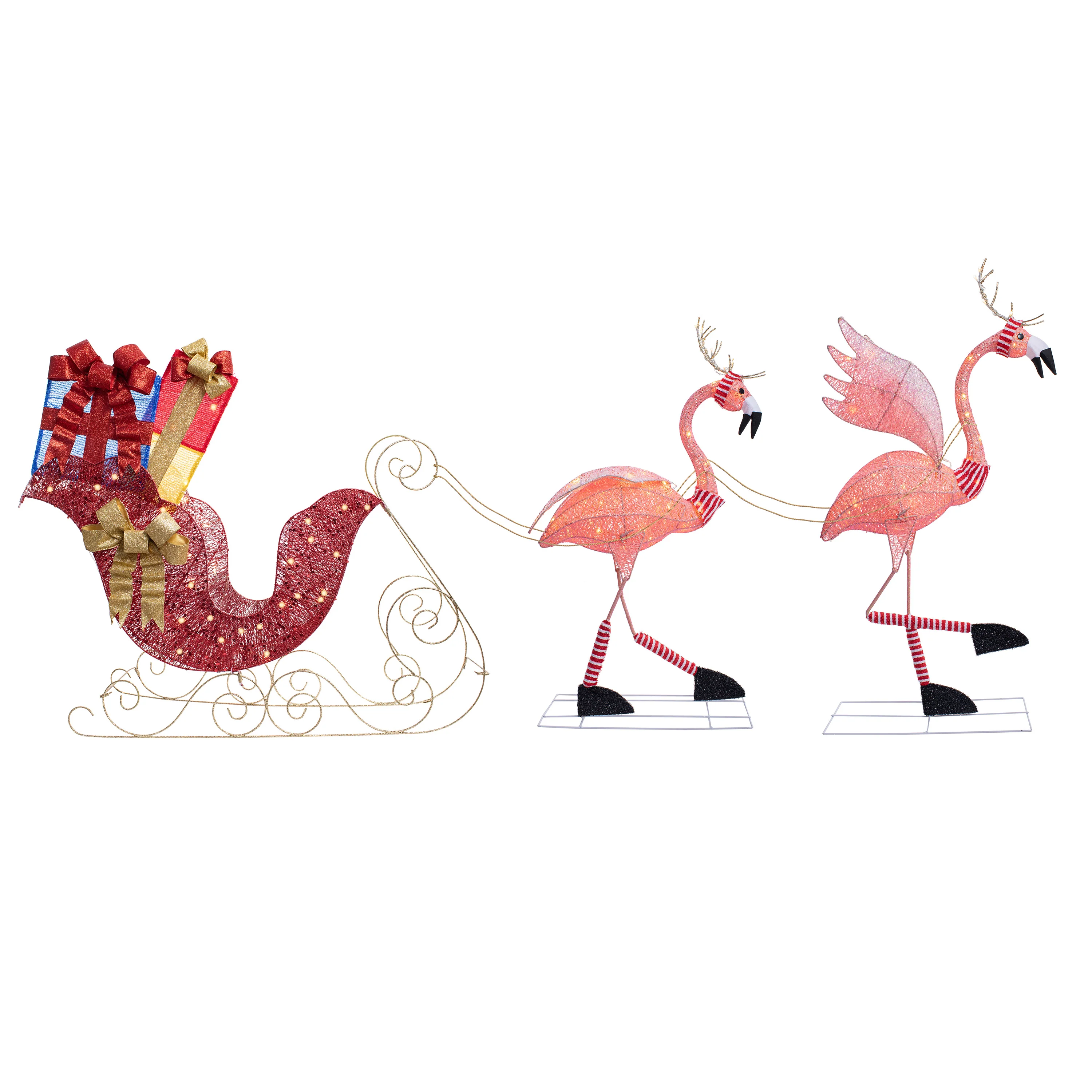Lighted Christmas Outdoor Flamingo Reindeer with Sleigh Yard Decor - Image 3