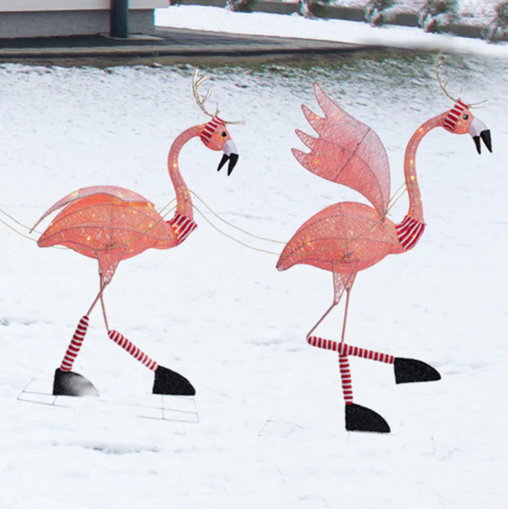 Lighted Christmas Outdoor Flamingo Reindeer with Sleigh Yard Decor - Image 4