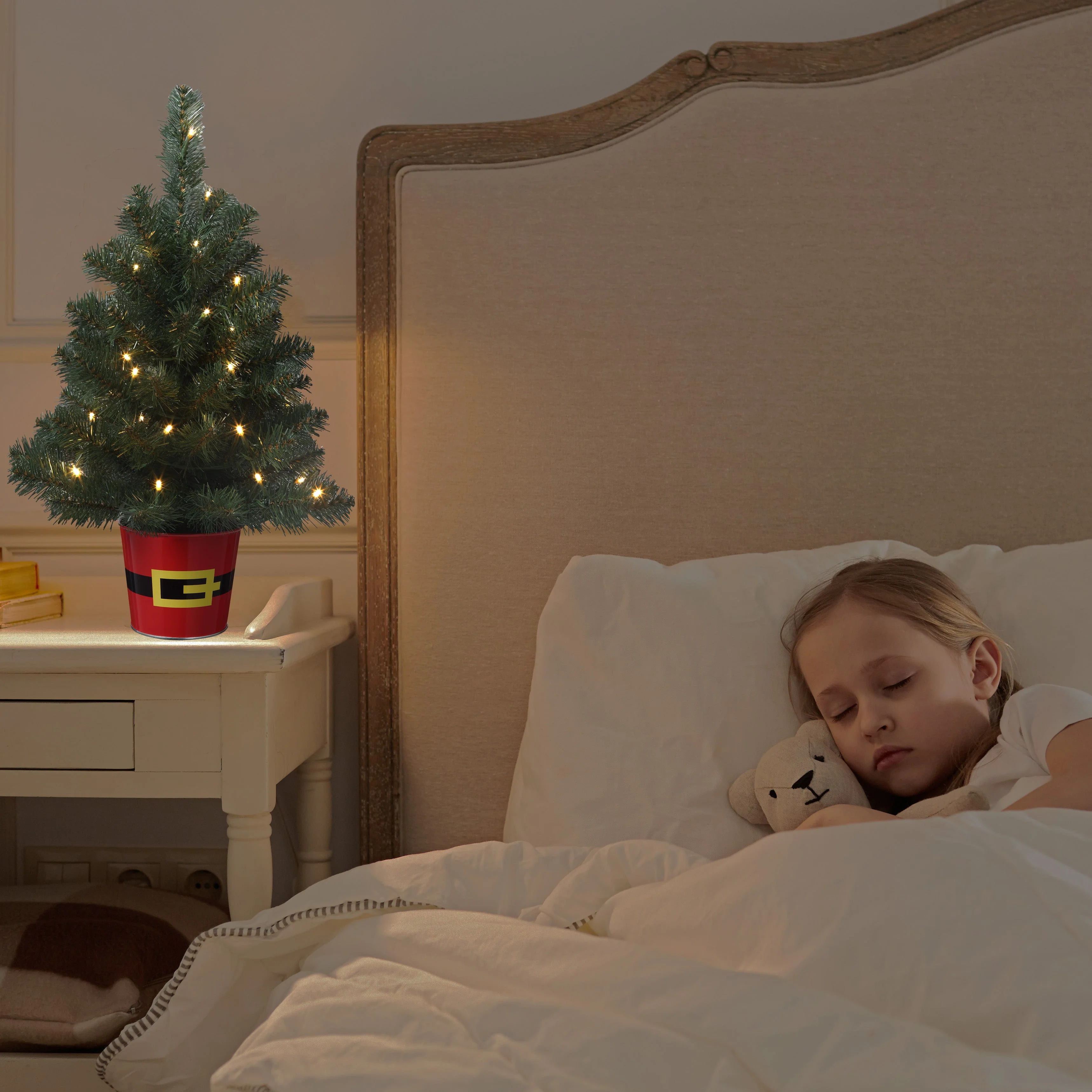 Night Night Tree in Red Metal Santa Belt Pot - Unique Night Light 20 inch Christmas Tree with 4 Brightness Settings and Auto Timer - Image 3