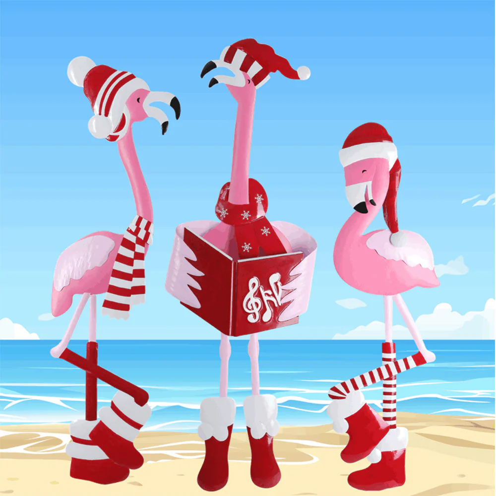 Metal Caroling Flamingos Trio Yard Decor - Image 3