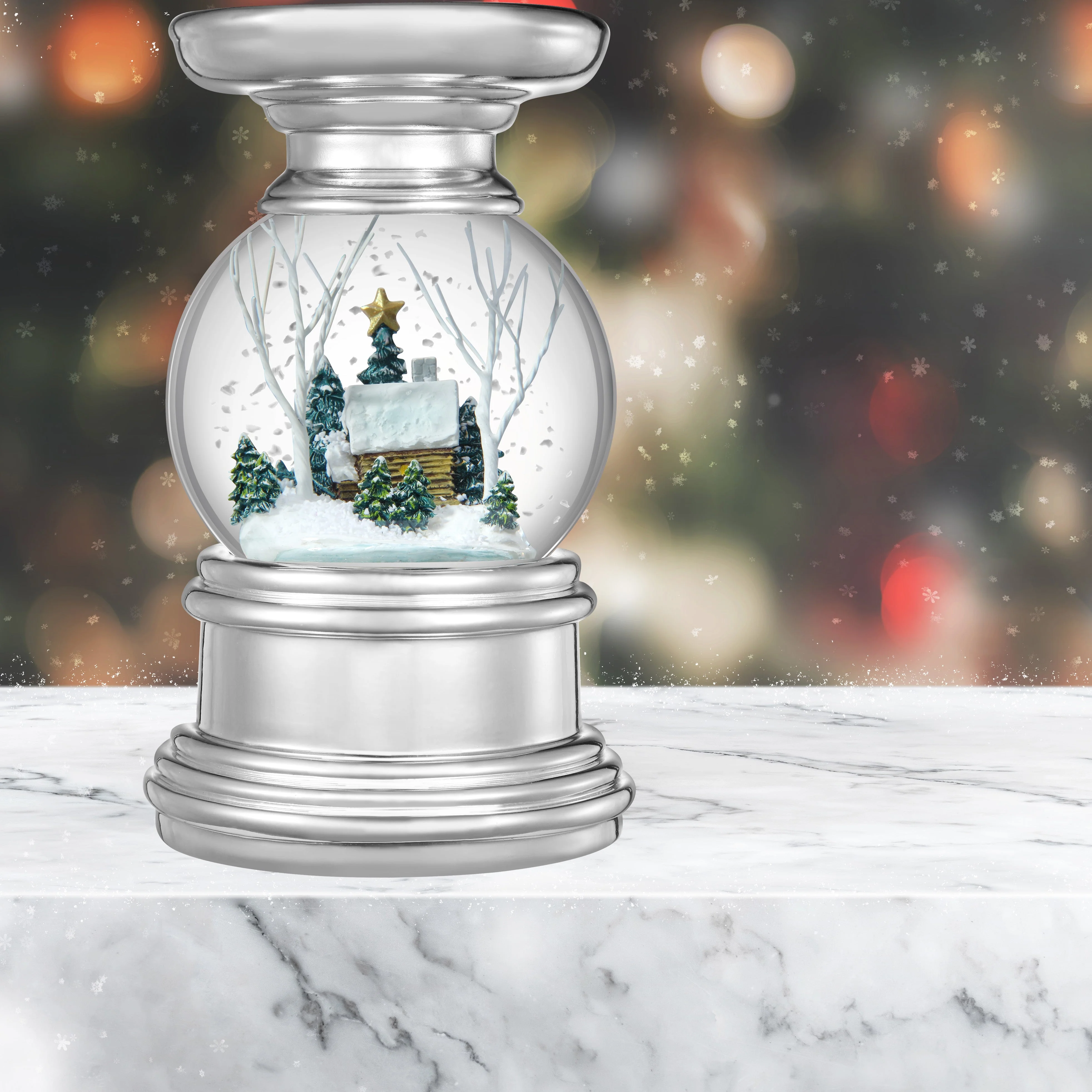 Snowburst Snow Globe Candle Holder - Log Cabin - Image 4