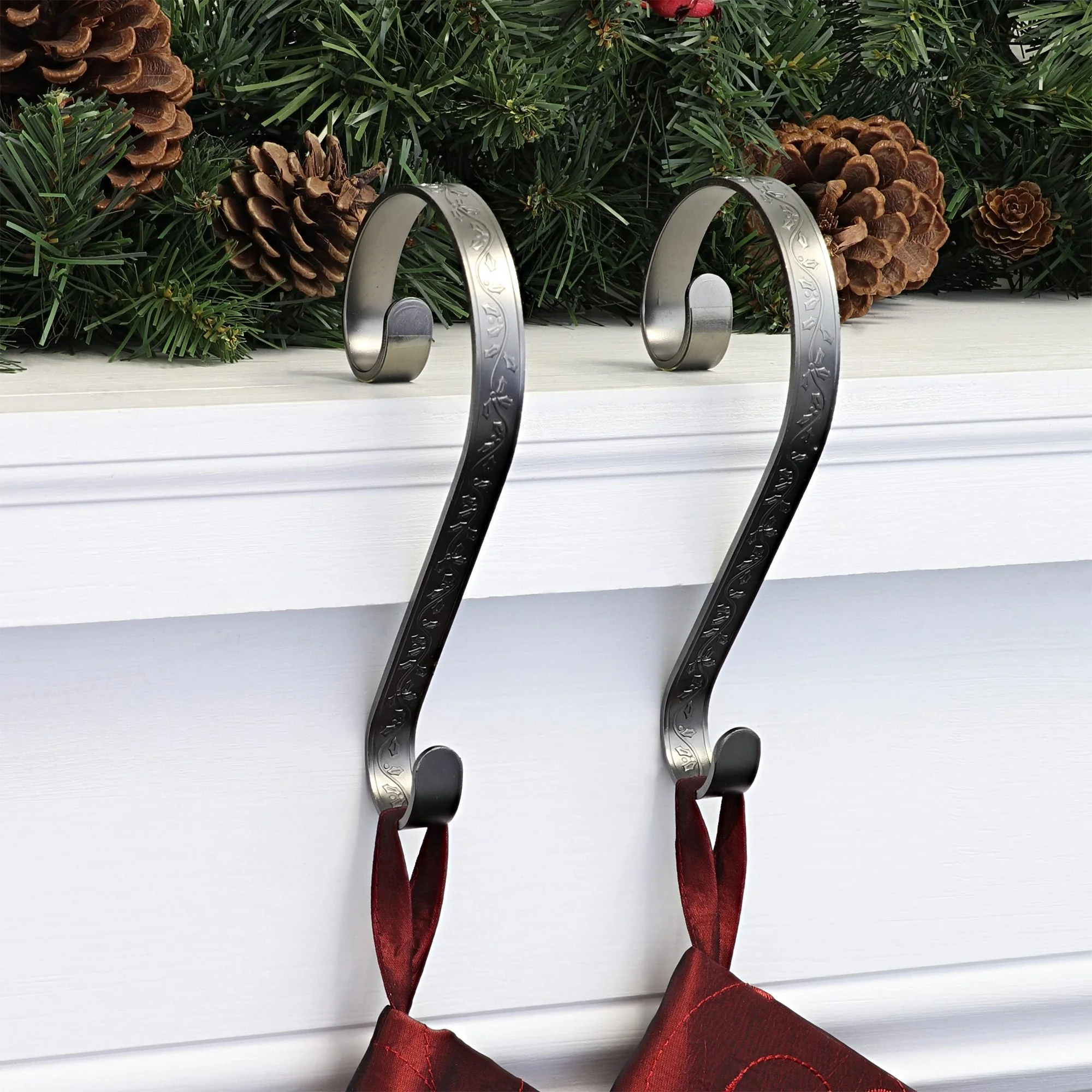 Stocking Scrolls - Embossed Holly - Pewter - Image 4
